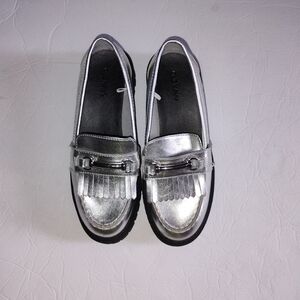 NEW Silver Chunky Sole Loafers | Metallic Fringe Bit Detail | Size 7